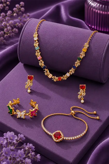 Women's Festive Jewellery Combo - Pack of 3 (Necklace Set & 2 Bracelets)
