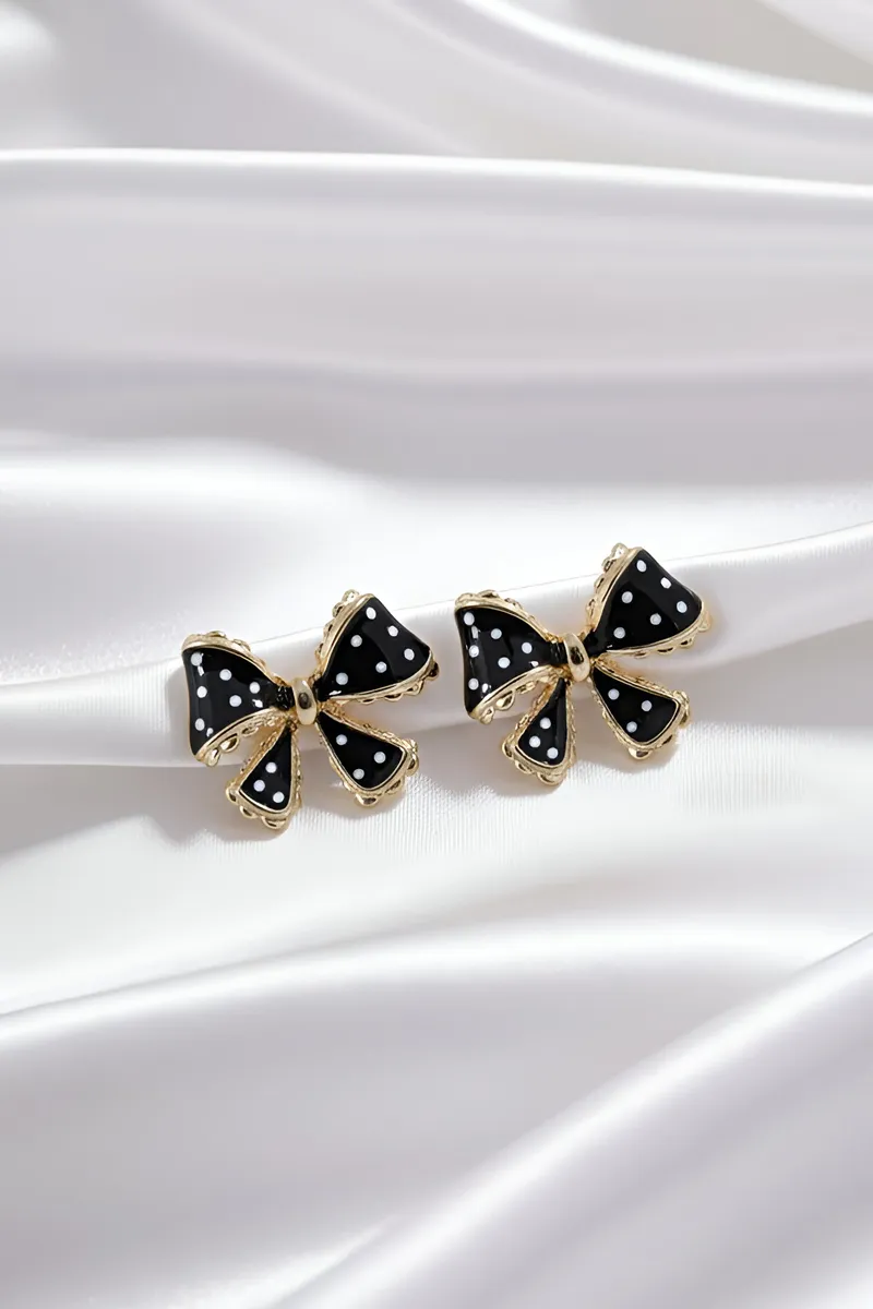 Polka Dot Bow Shape Stud Earrings for Women JWE0000024BLA