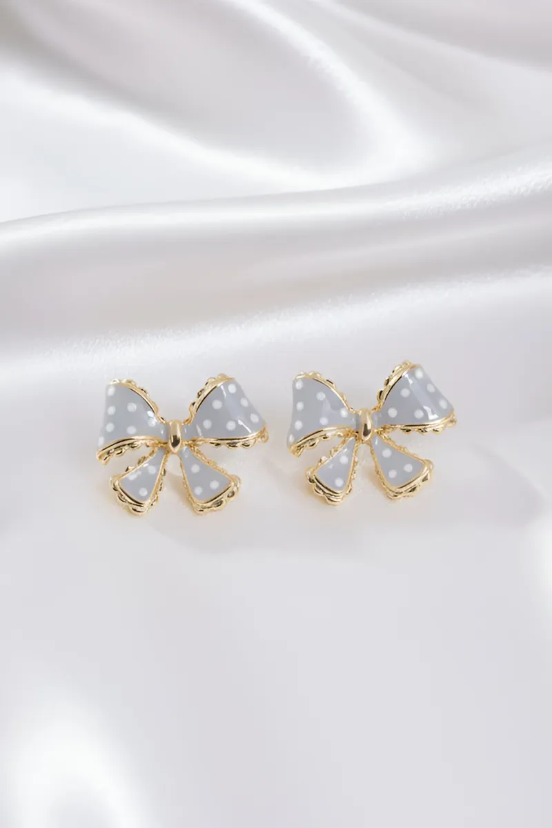 Polka Dot Bow Shape Stud Earrings for Women