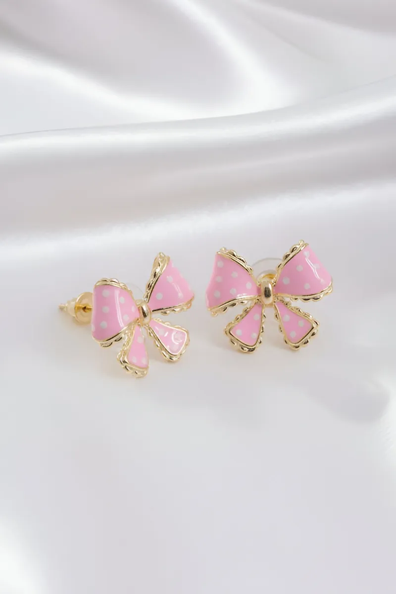 Polka Dot Bow Shape Stud Earrings for Women JWE0000024PIN
