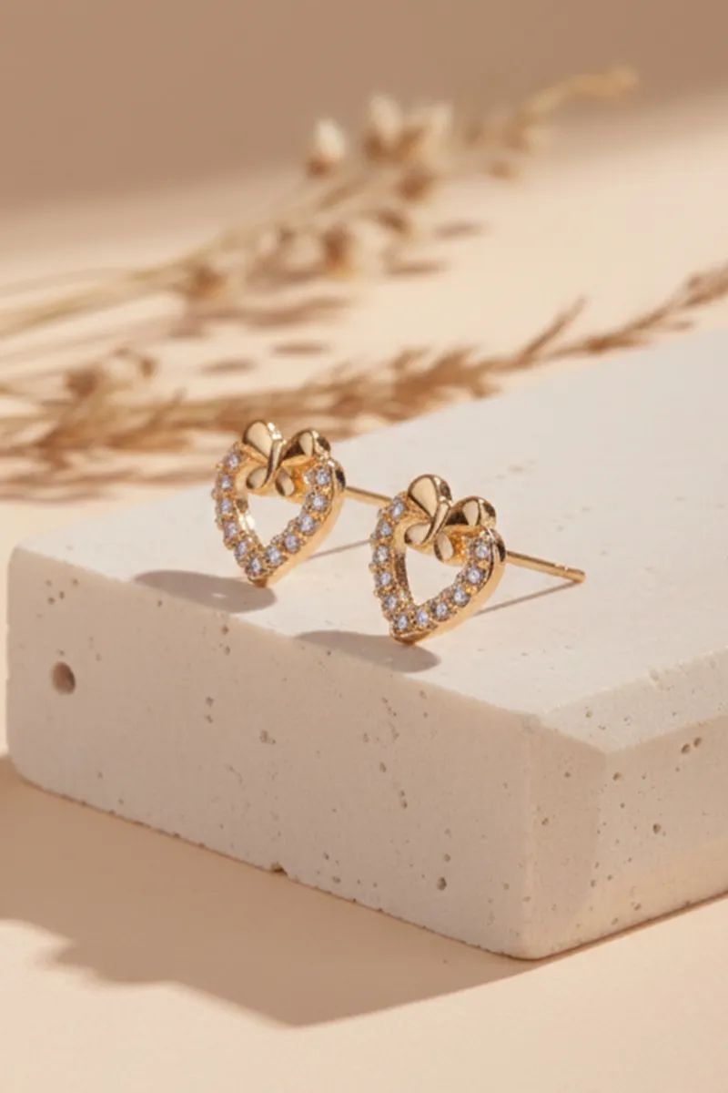 Gold Heart Shape Stud Earrings for Girls JWE0000038GOL