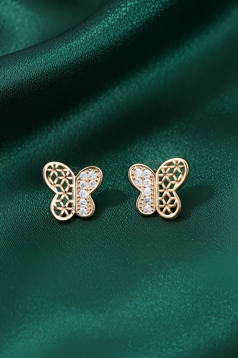 Gold Butterfly Shape Stud Earrings for Girls