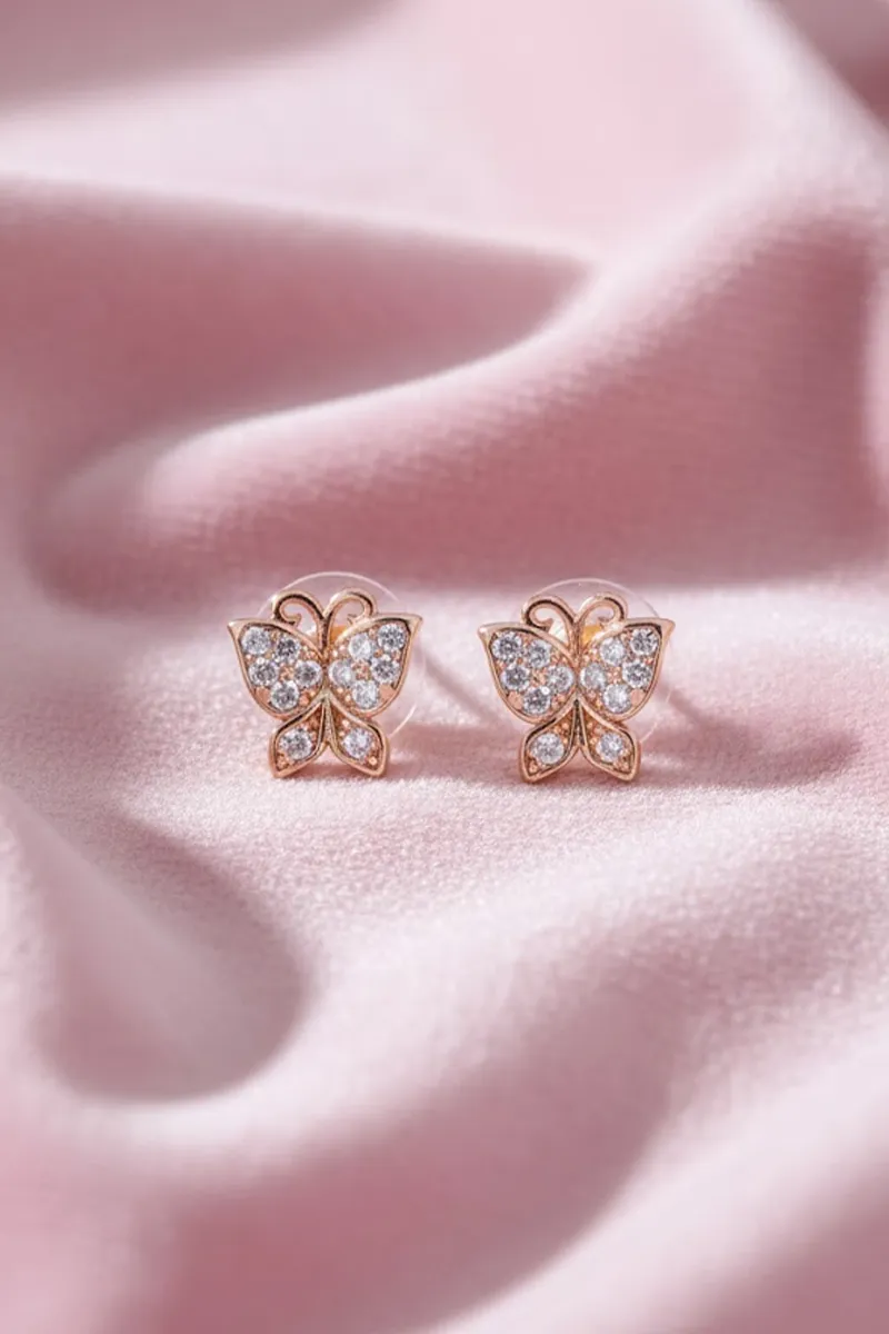 Gold Butterfly Shape Stud Earrings for Girls