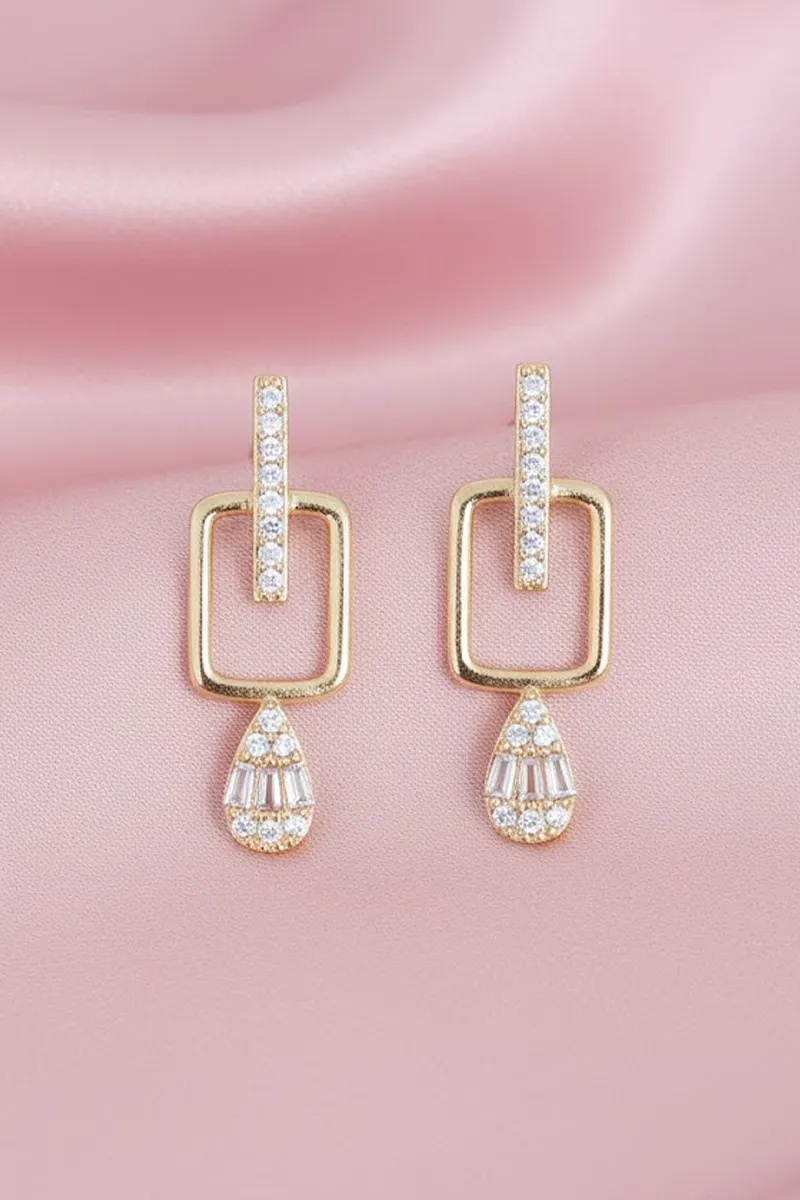 Gold Geometric Drop Earrings for Women & Girls