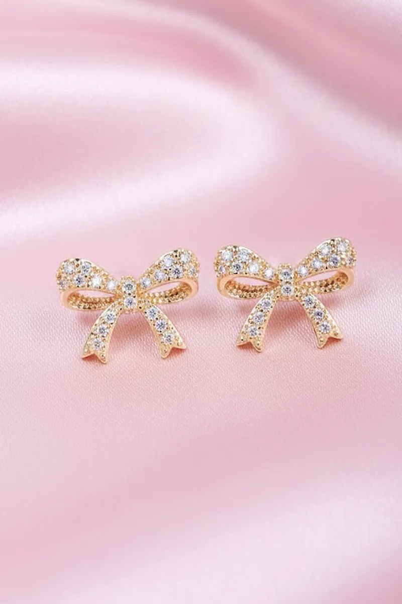 Gold Bow Stud Earrings for Women & Girls