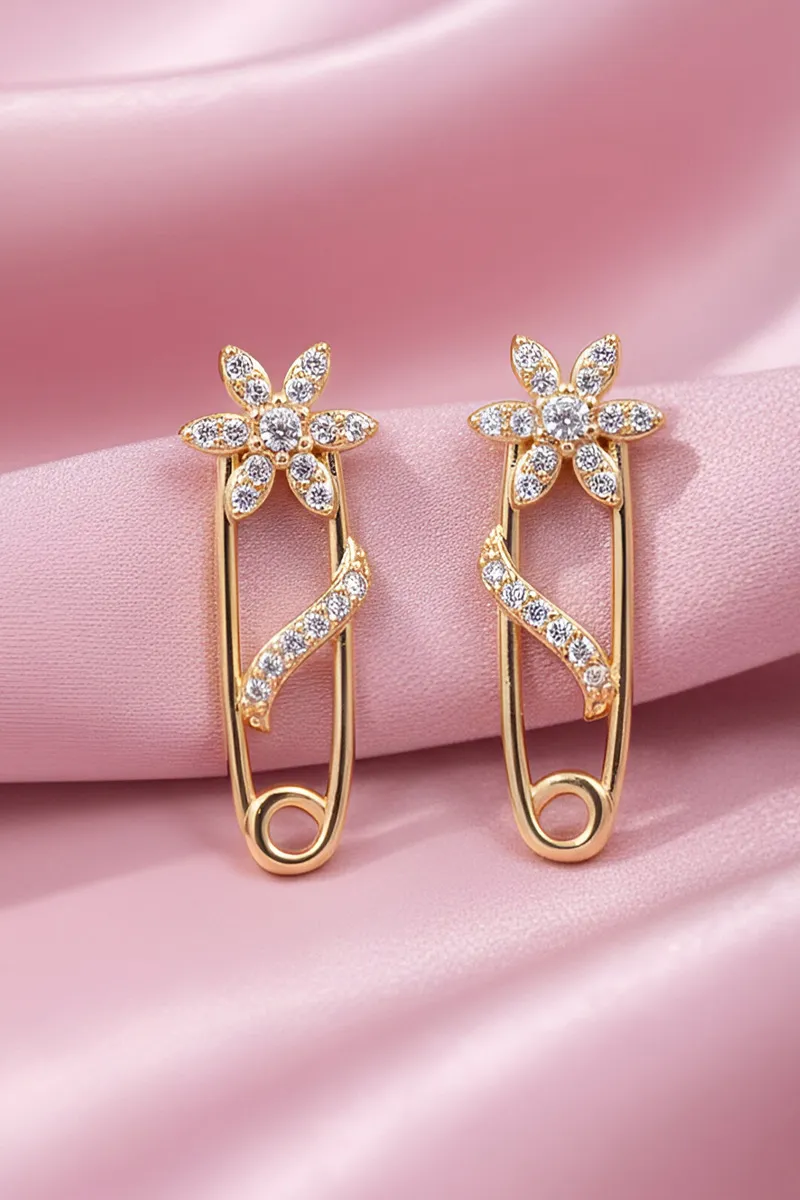 Gold Safety Pin Stud Earrings for Women & Girls