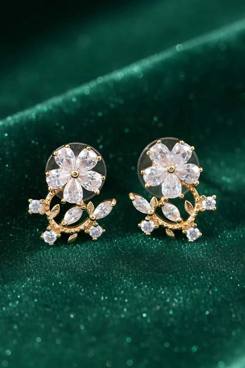 Gold Flower Shape Stud Earrings for Women & Girls JWE0000094GOL