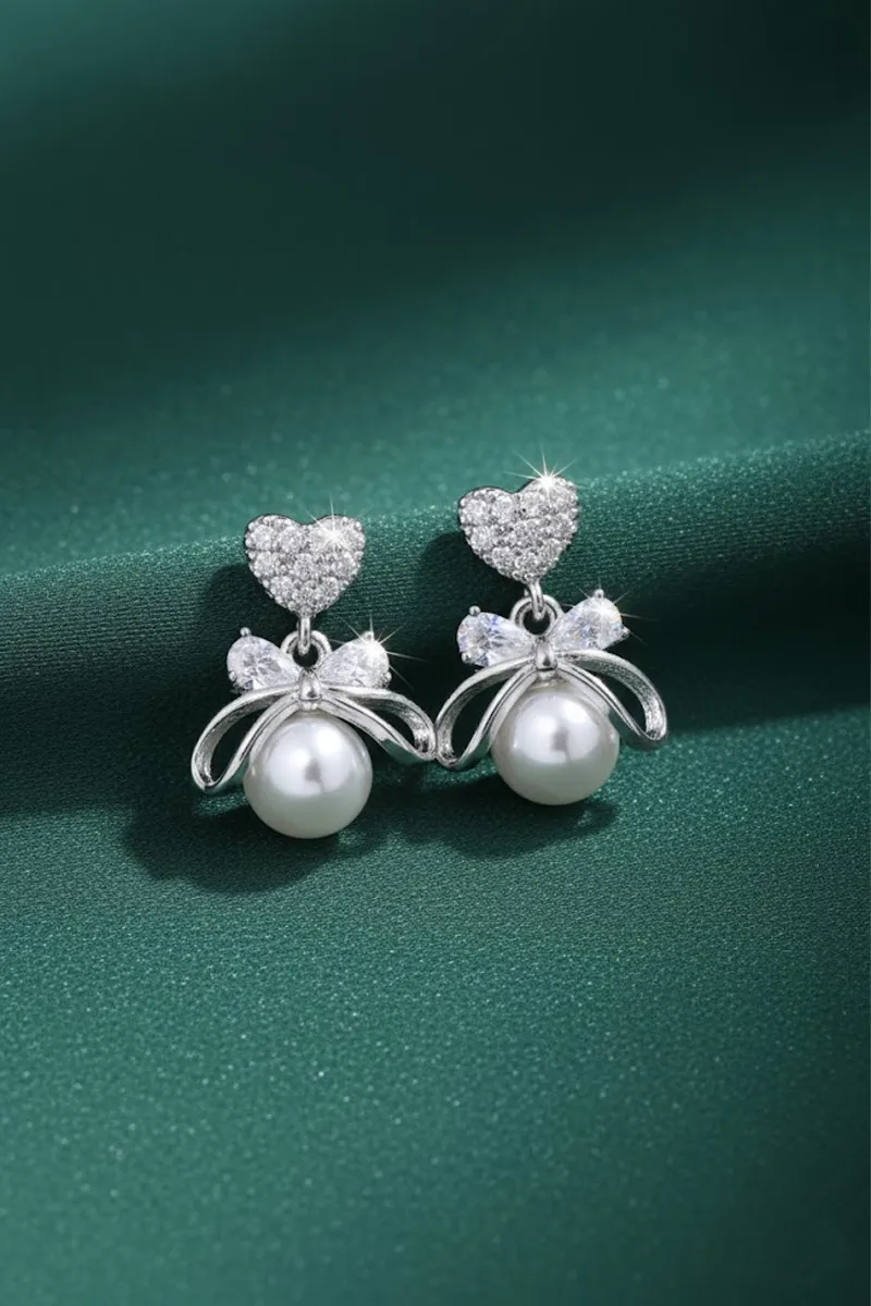 Silver Heart Pearl Drop Earrings for Women & Girls JWE0000101SIL