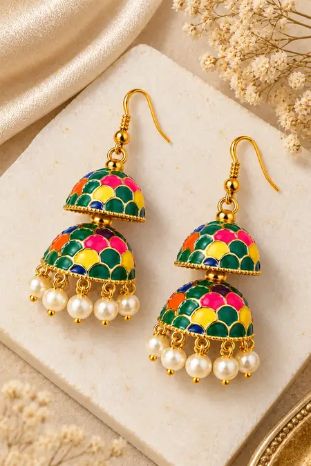Meenakari Double Jhumki Earrings for Women