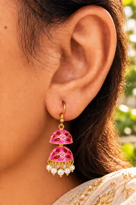 Meenakari Double Jhumki Earrings for Women