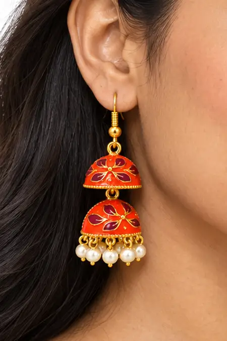 Meenakari Double Jhumki Earrings for Women