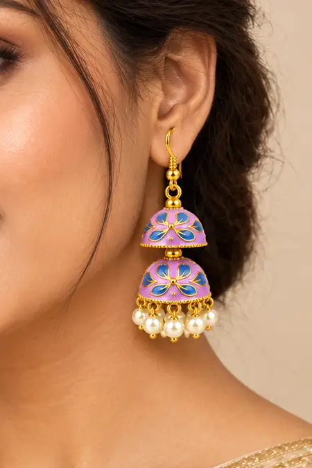 Meenakari Double Jhumki Earrings for Women