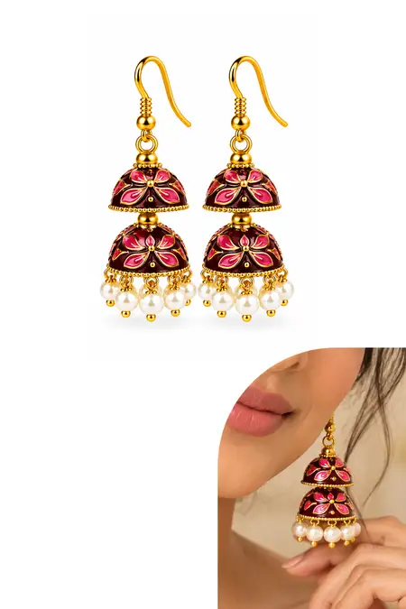 Meenakari Double Jhumki Earrings for Women