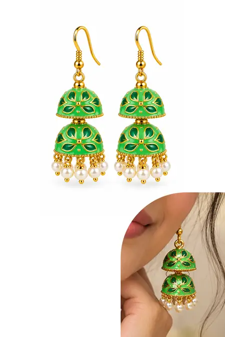 Meenakari Double Jhumki Earrings for Women
