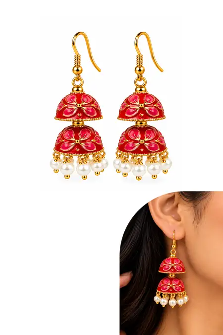 Meenakari Double Jhumki Earrings for Women