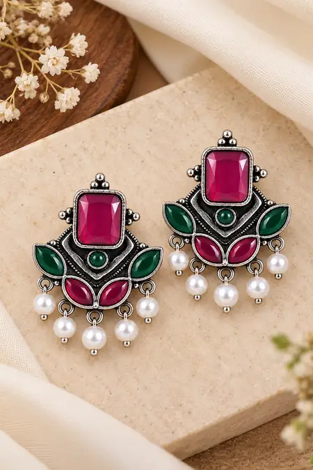 Oxidised Floral Stud Earrings for Women