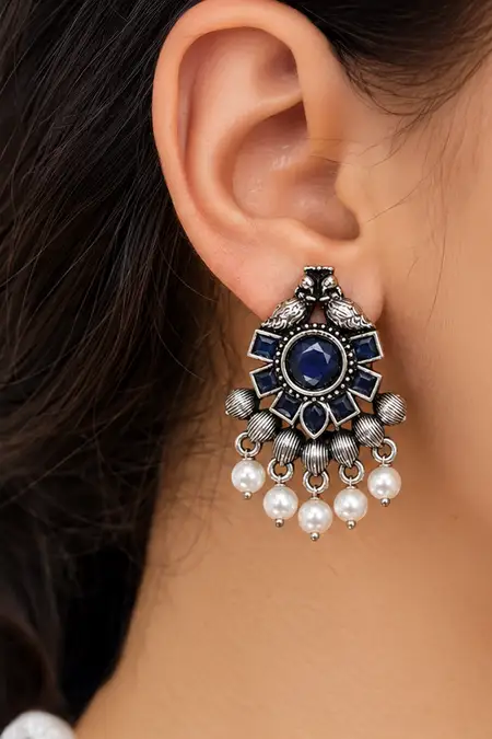 Oxidised Floral Stud Earrings for Women