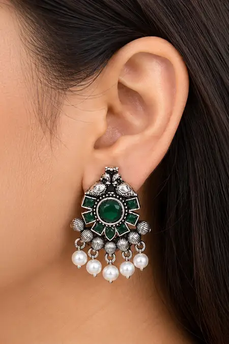 Oxidised Floral Stud Earrings for Women