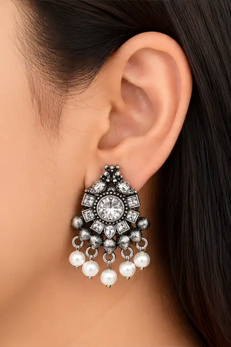 Oxidised Floral Stud Earrings for Women