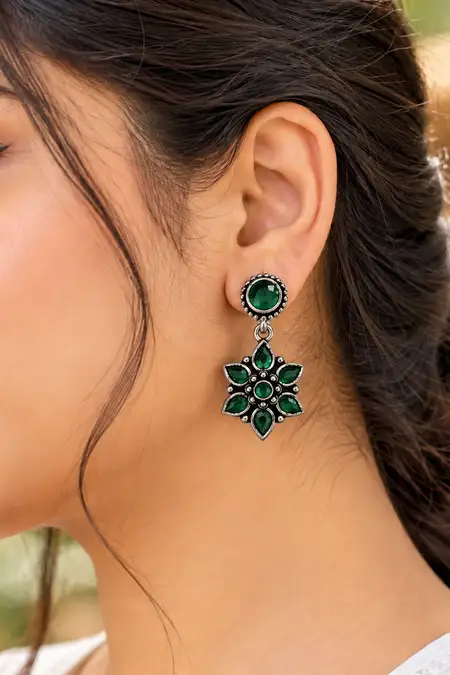Oxidised Dangle Floral Earrings for Women JWE0000235GRE