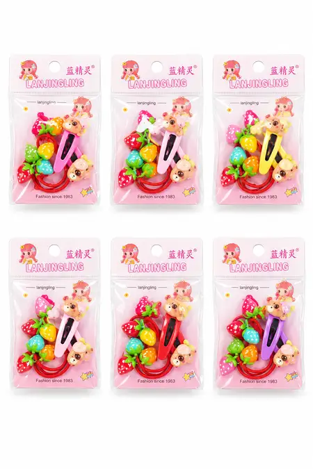 Charm Tic Tac Clip & Hair Tie Set for Girls - Pack of 6