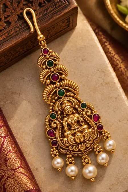 Antique Gold Lakshmi Motif Tikka for Women
