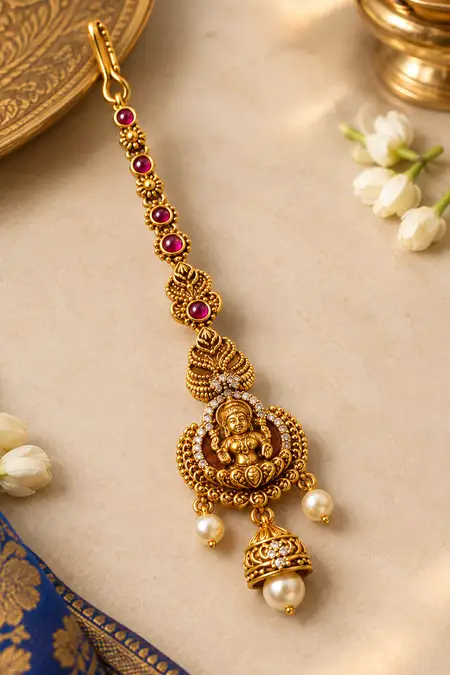 Antique Gold Lakshmi Motif Tikka for Women