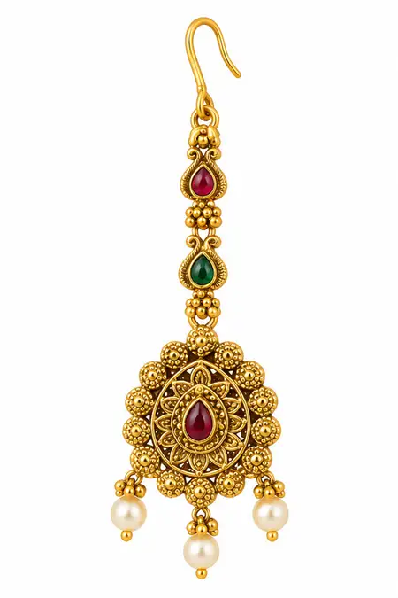 Antique Gold Floral Maang Tikka for Women