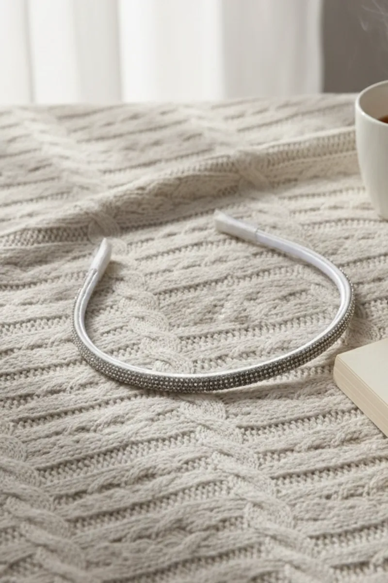 Silver-Toned & White Embellished Headband for Women JWH000071SIL