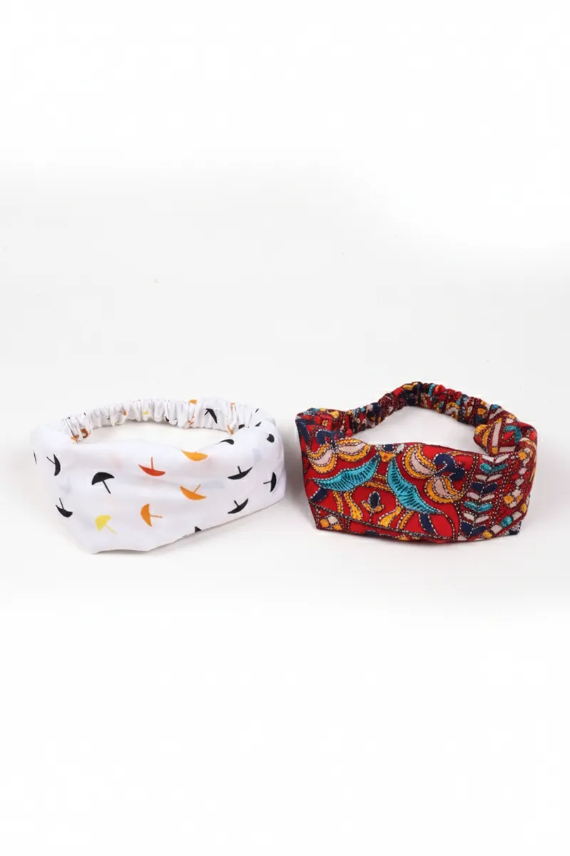 Printed Broad Cross Head Bands for Women & Girls - Pack of 2 