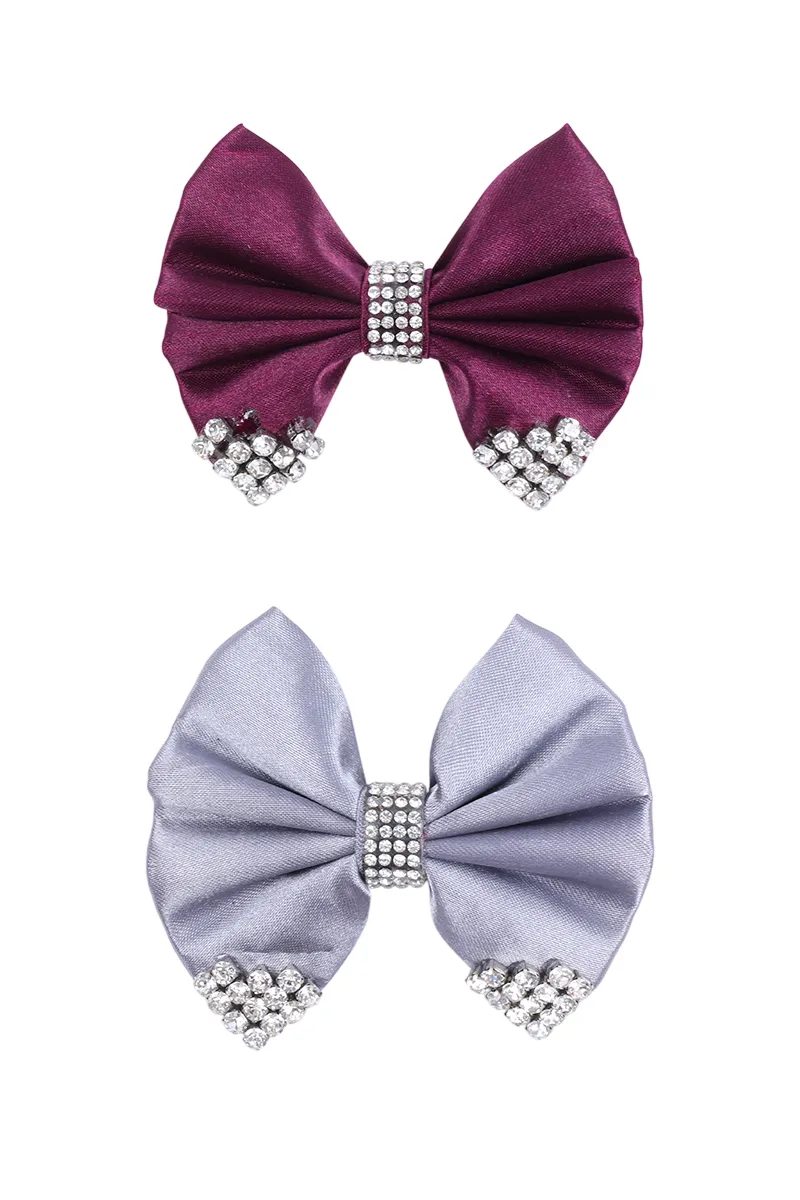 Stone Studded Bow Alligator Hair Clips for Women & Girls - Pack of 2 JWH00093PURGRE