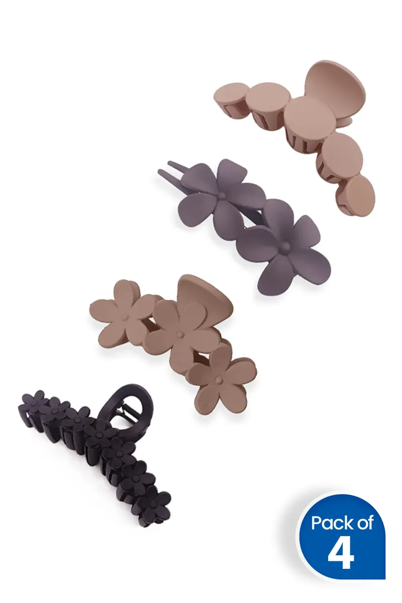Pack of 4 Matte Hair Claw Clips for Women - Assorted Designs