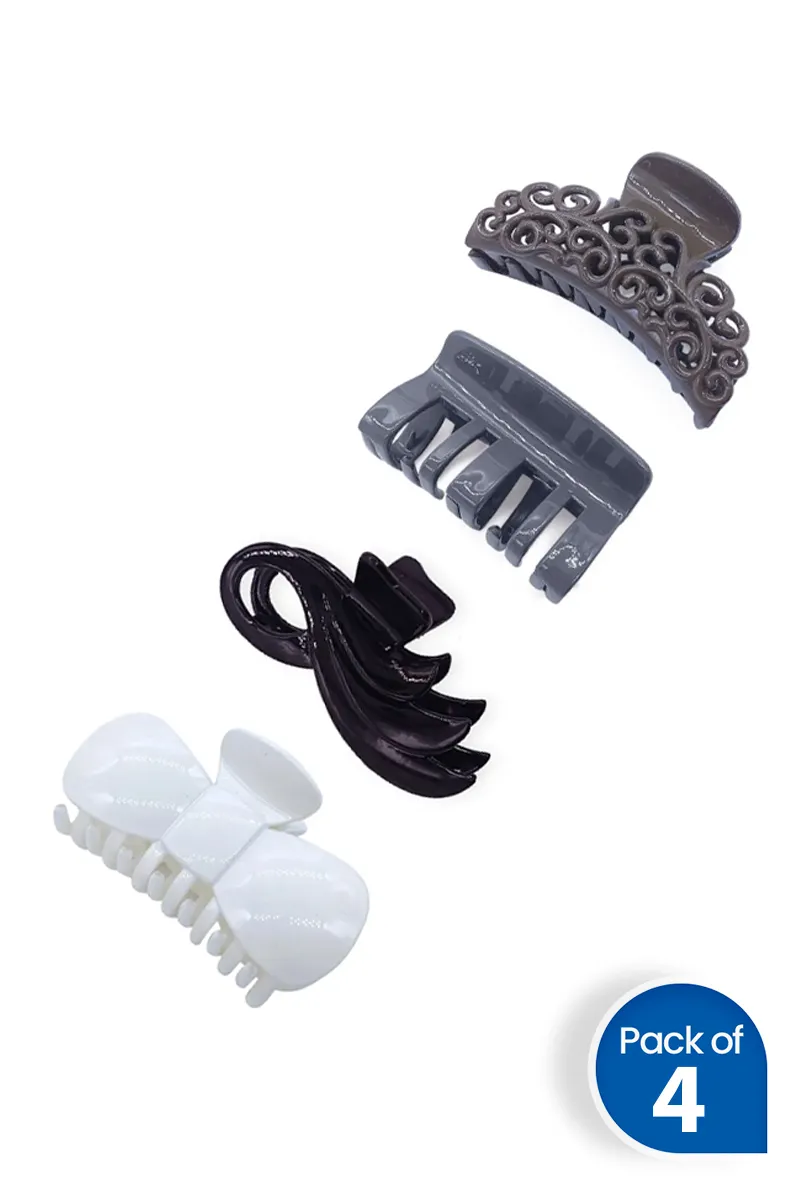 Pack of 4 Glossy Hair Claw Clips for Women - Assorted Designs JWHCOMBO00016MUL