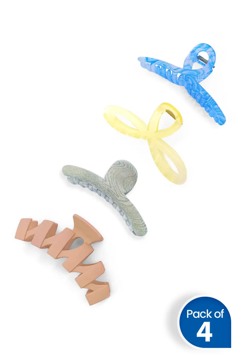 Pack of 4 Large Hair Claw Clips for Women - Assorted Designs