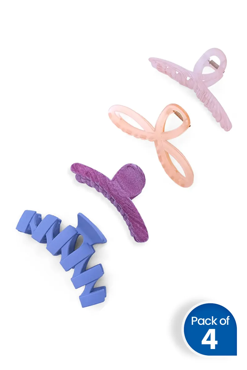 Pack of 4 Large Hair Claw Clips for Women - Assorted Designs