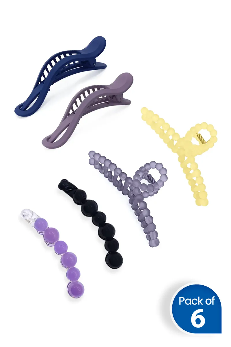 Pack of 6 Large Hair Claw Clips for Women - Assorted Designs JWHCOMBO00026MUL