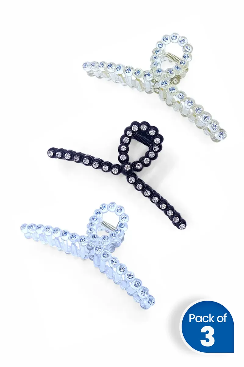 Pack of 3 Large Rhinestone Hair Claw Clips for Women