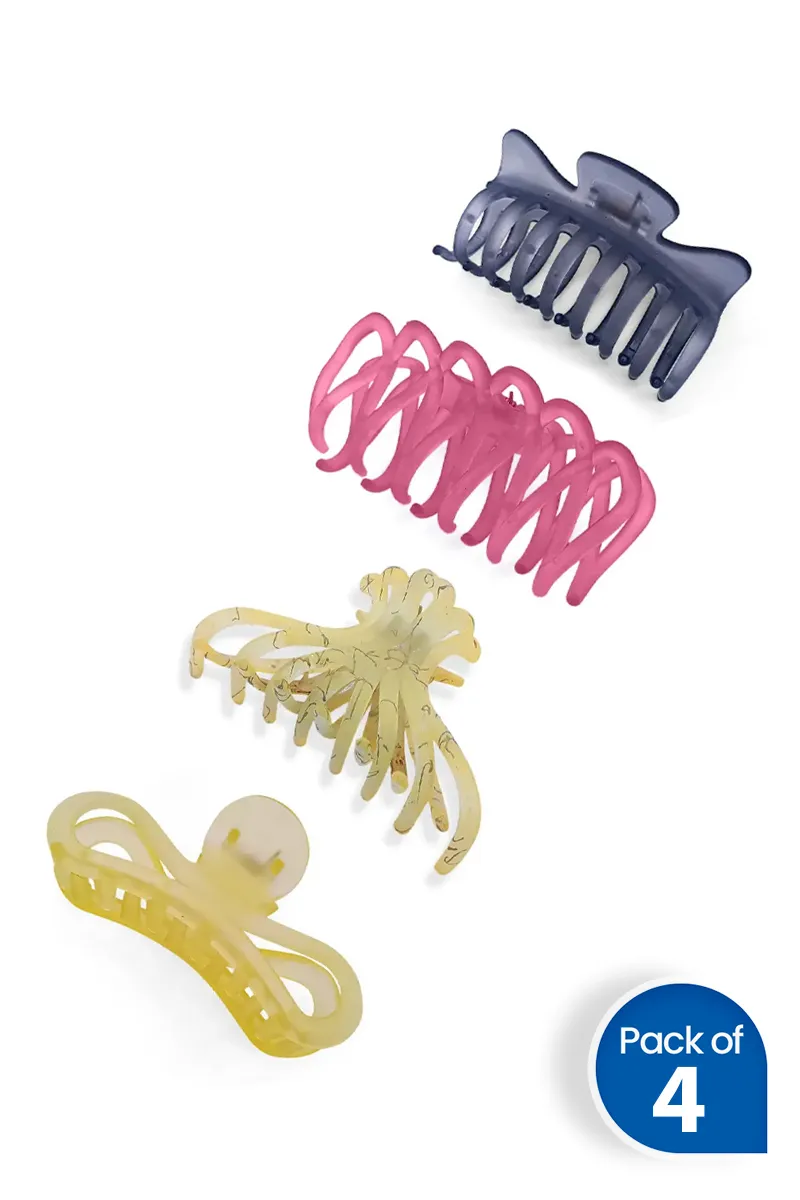 Pack of 4 Medium Hair Claw Clips for Women - Assorted Designs JWHCOMBO00030MUL