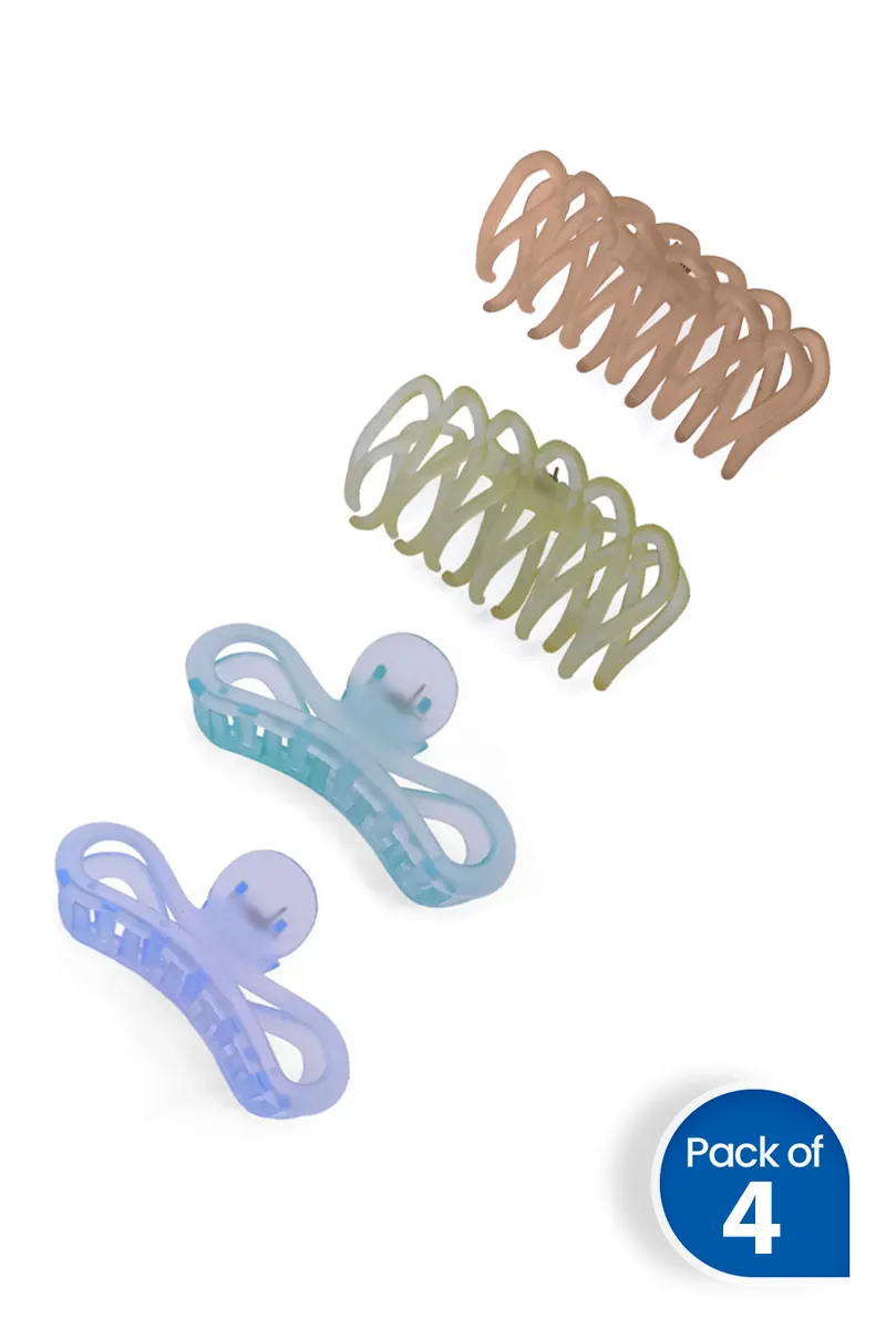 Pack of 4 Large Hair Claw Clips for Women - Assorted Designs