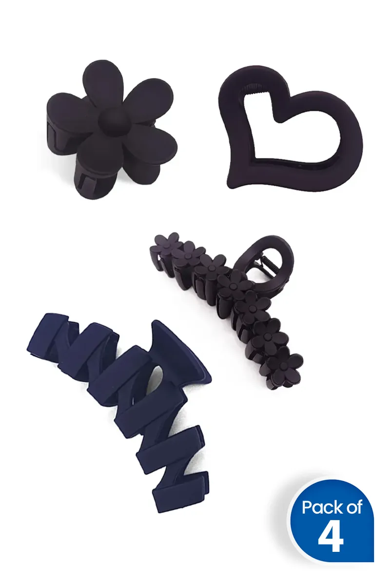 Pack of 4 Large Hair Claw Clips for Women - Assorted Designs