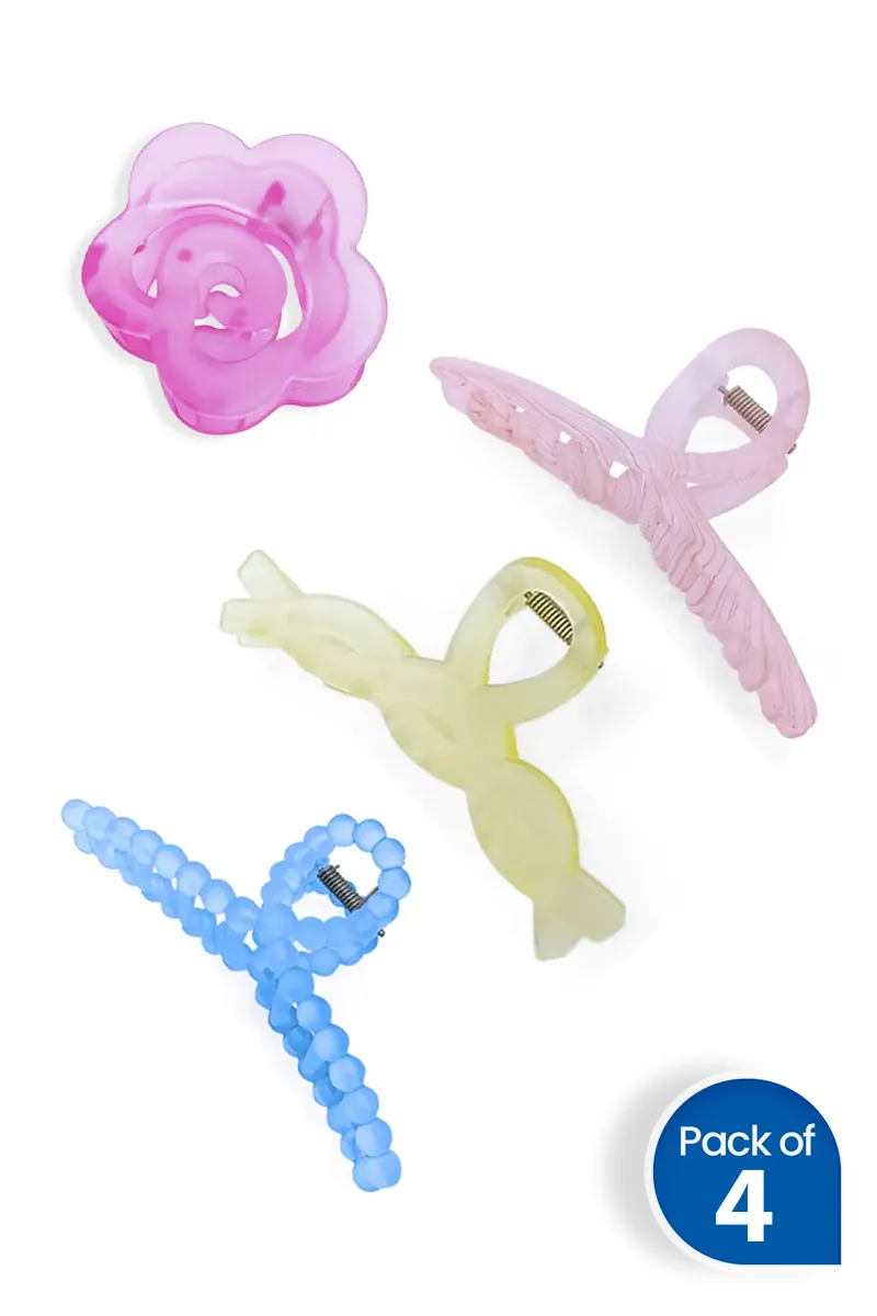 Pack of 4 Glossy Hair Claw Clips for Women - Assorted Designs 