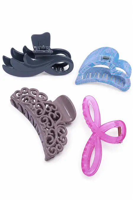 Curved Wing, Heart & Infinity Hair Claw Clips for Women - Pack of 4