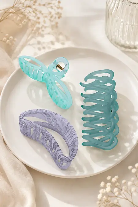 Infinity, Wave & Curved Marble Hair Claw Clips - Pack of 3