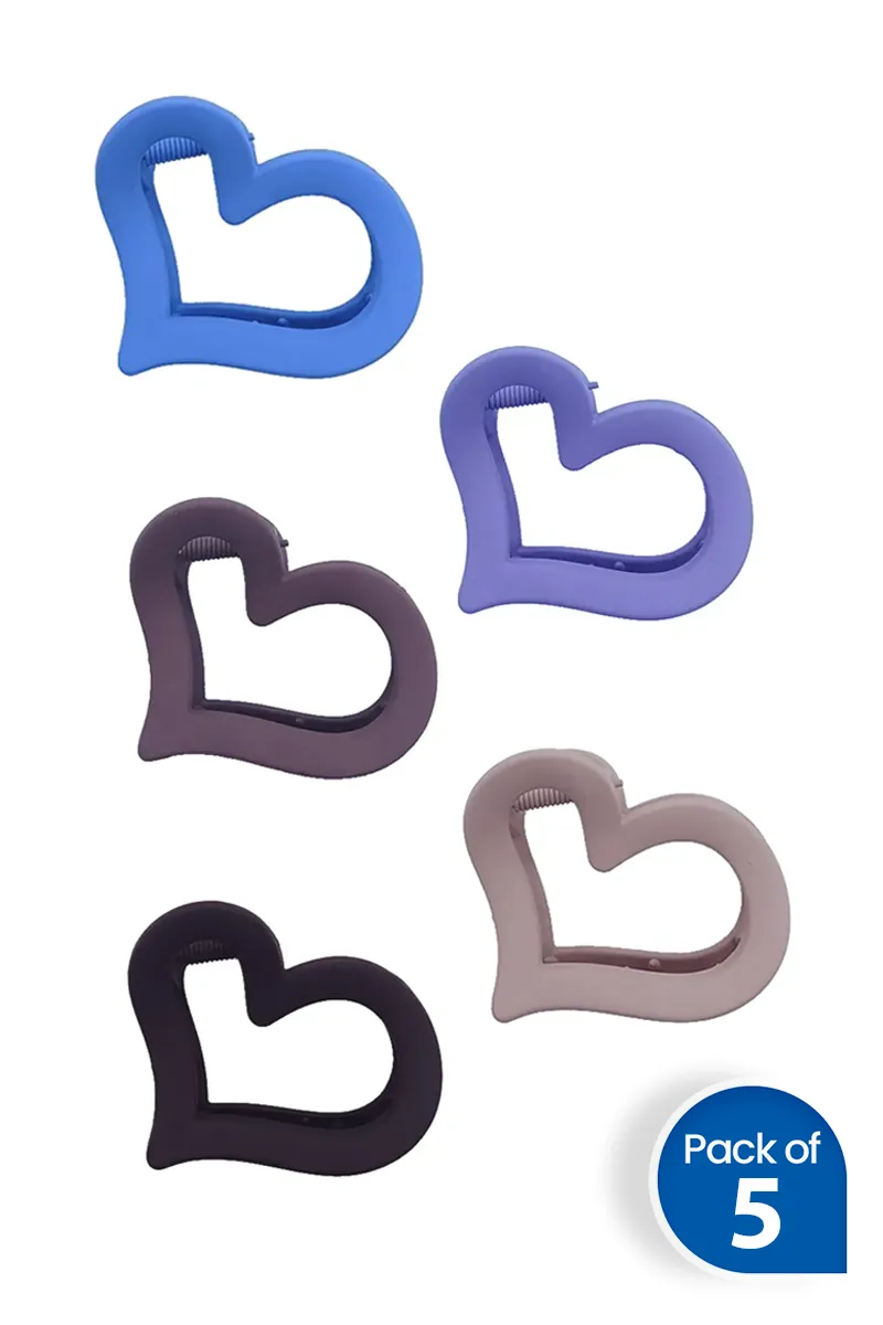 Pack of 5 Heart Hair Claw Clips for Women - Small