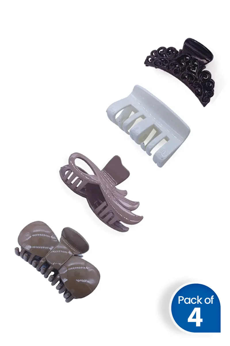 Pack of 4 Glossy Hair Claw Clips for Women - Assorted Designs
