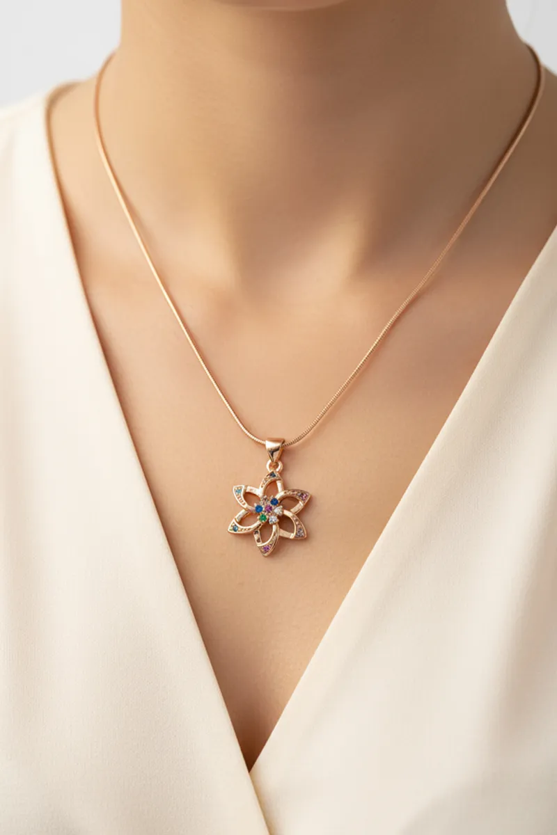 Gold Plated Multicolor Floral Pendant Chain for Women & Girls