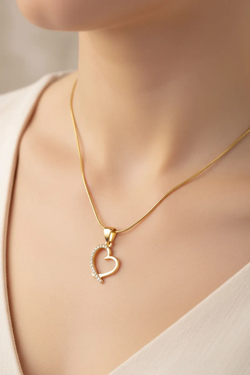 Heart Pendant Chain with CZ Stones for Women & Girls