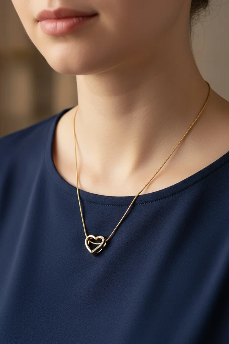 Heart Pendant Chain with CZ Stones for Women & Girls JWNC00008GOL