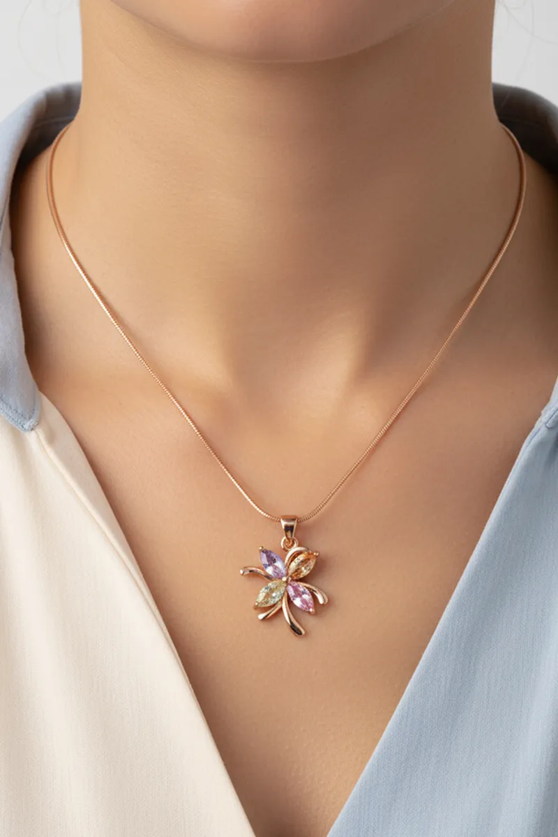 Gold Plated Multicolor Floral Pendant Chain for Women & Girls