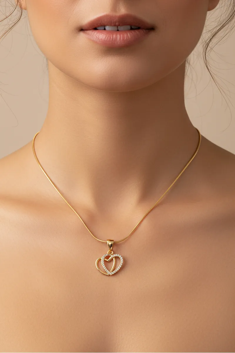 Dual Heart Pendant Chain with CZ Stones for Women & Girls